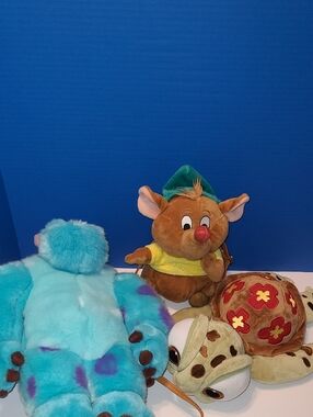 Disney Plush Lot W/Gus-Gus Crossbody,Monsters Sulley And Nemos Sea Turtle GUC